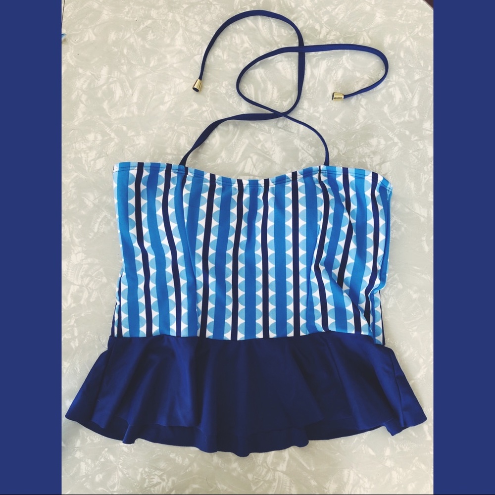Lime Ricki Blue Retro Pattern Flared Tankini Top S
